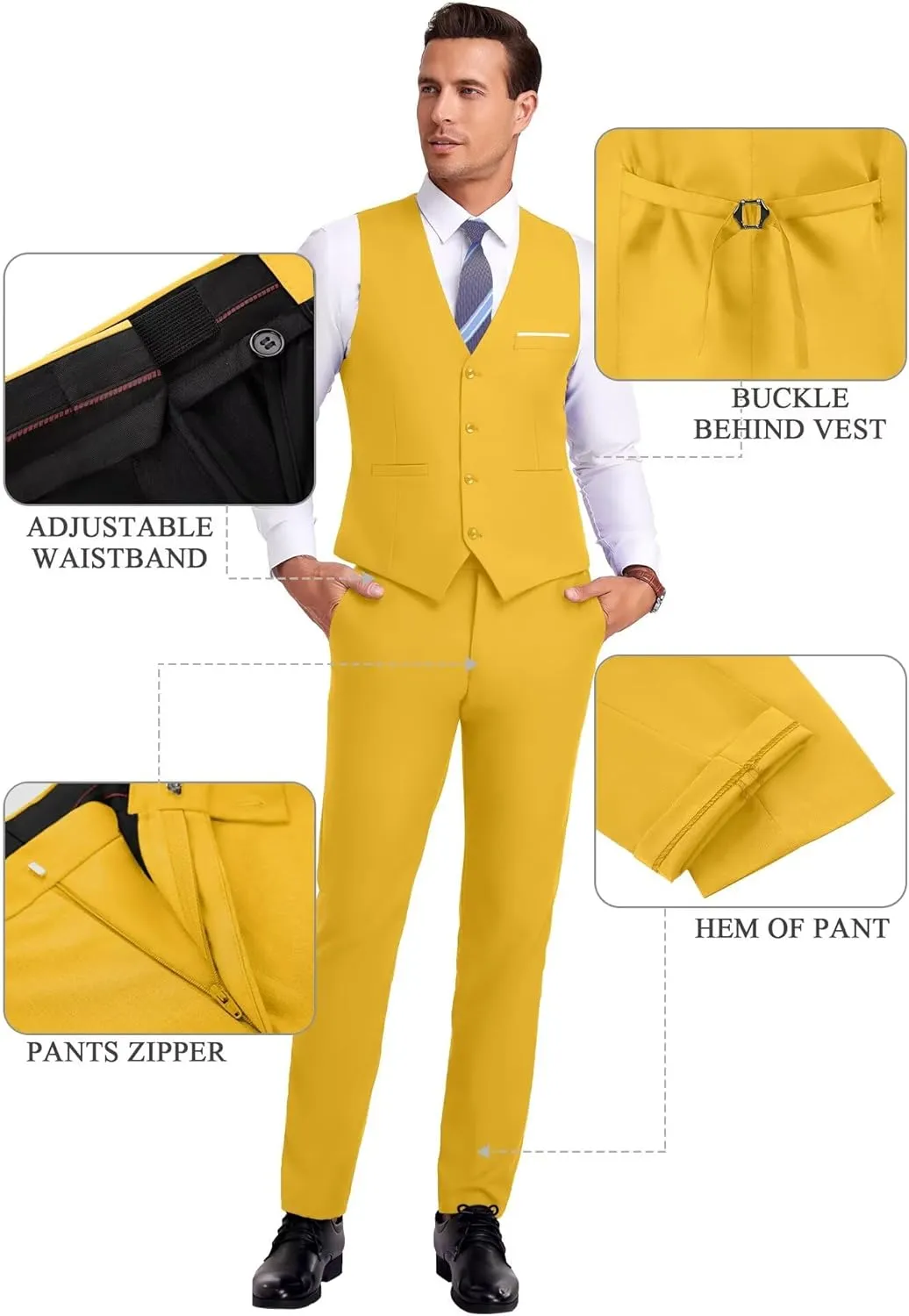 Men Suit 3 Pieces Slim Fit, Groomsmen Business Jacket Vest Pant with Tie 2 Buttons Prom Tuxedo Xs/3630