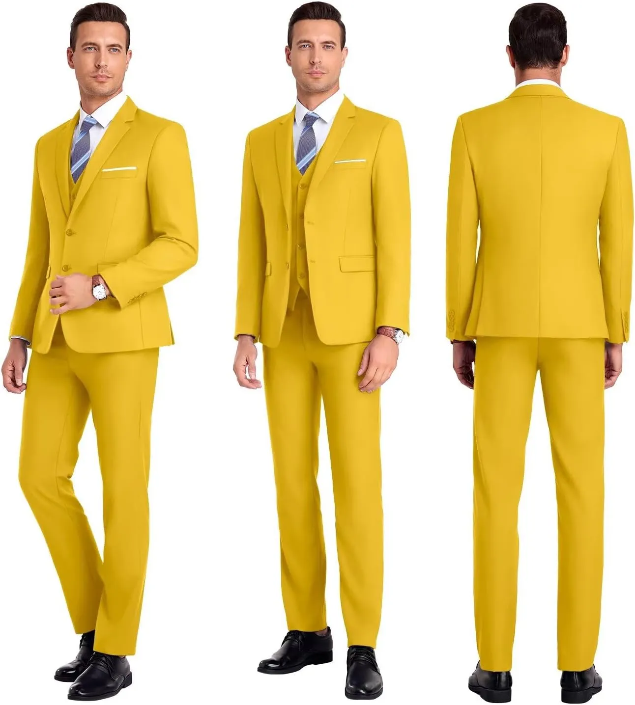 Men Suit 3 Pieces Slim Fit, Groomsmen Business Jacket Vest Pant with Tie 2 Buttons Prom Tuxedo Xs/3630