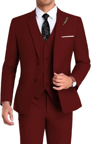 Men Suit 3 Pieces Slim Fit, Groomsmen Business Jacket Vest Pant with Tie 2 Buttons Prom Tuxedo Xs/3630