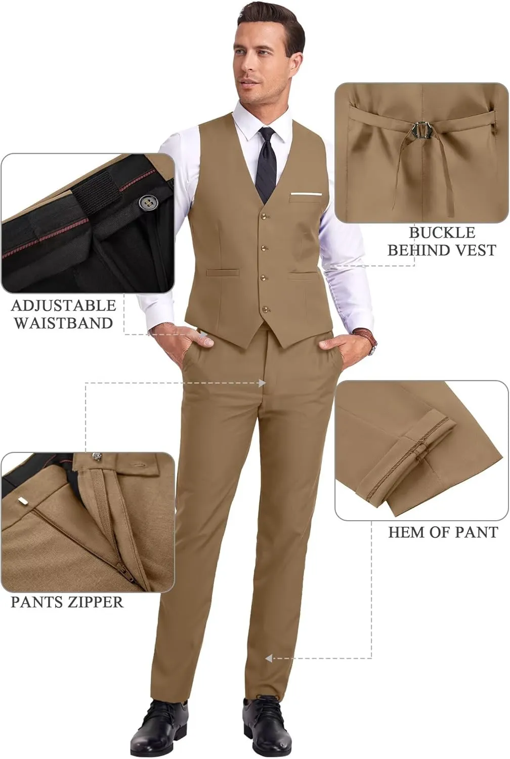 Men Suit 3 Pieces Slim Fit, Groomsmen Business Jacket Vest Pant with Tie 2 Buttons Prom Tuxedo Xs/3630