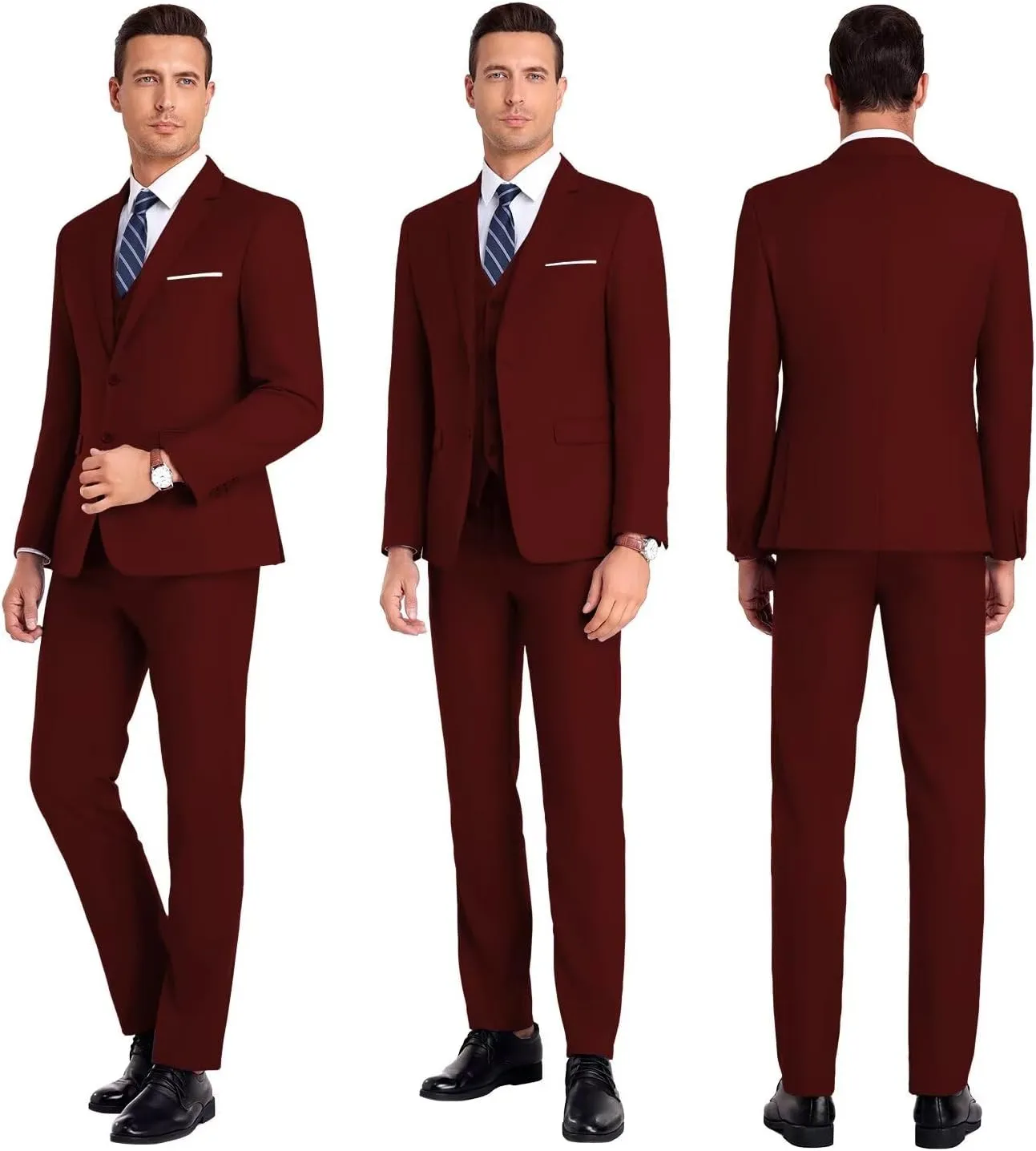 Men Suit 3 Pieces Slim Fit, Groomsmen Business Jacket Vest Pant with Tie 2 Buttons Prom Tuxedo Xs/3630