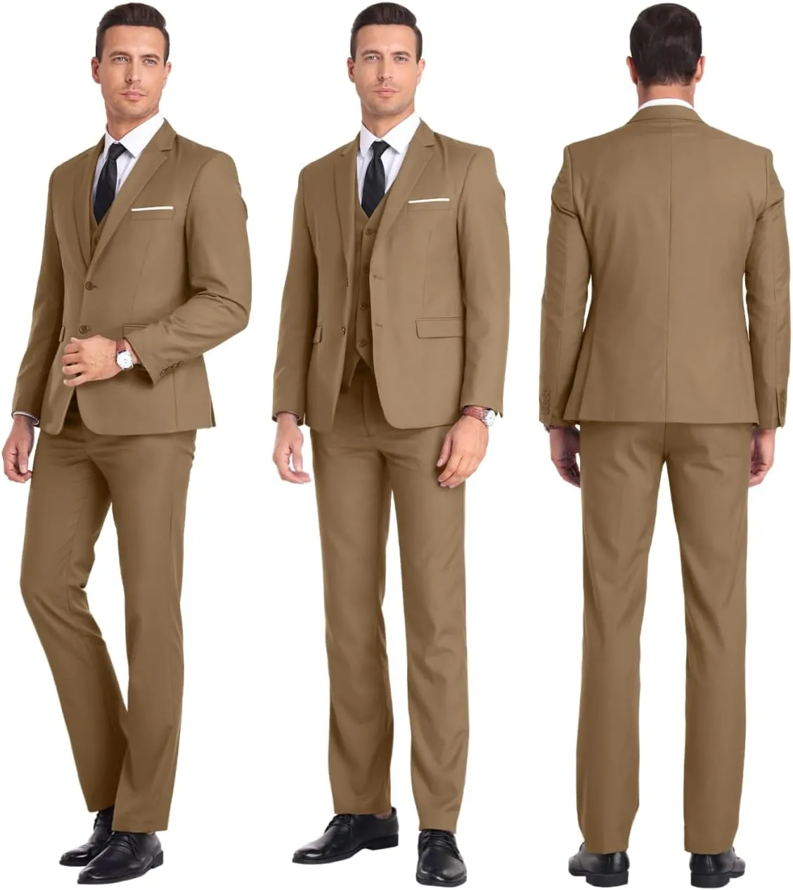 Men Suit 3 Pieces Slim Fit, Groomsmen Business Jacket Vest Pant with Tie 2 Buttons Prom Tuxedo Xs/3630