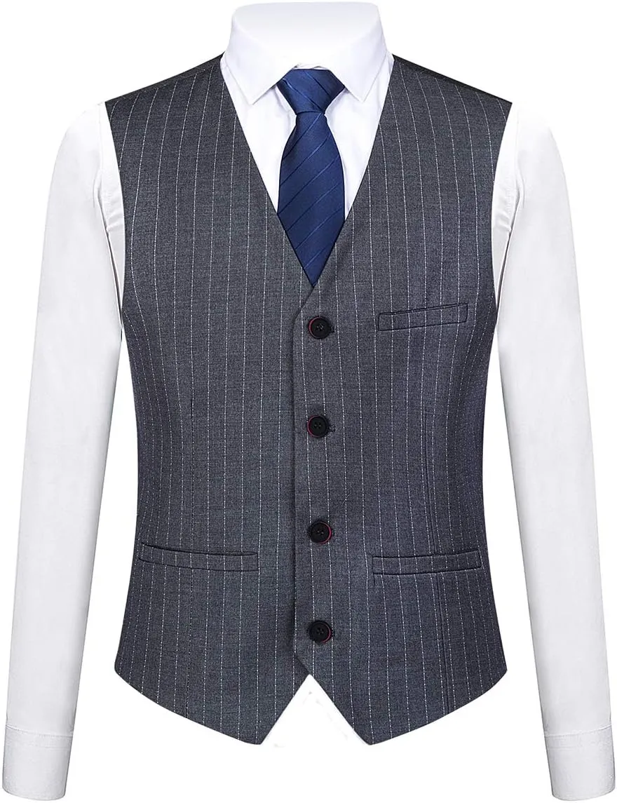 Mens 3 Piece Pinstripe Suit Slim Fit Casual Dress Suits Blazer   Vest   Pants