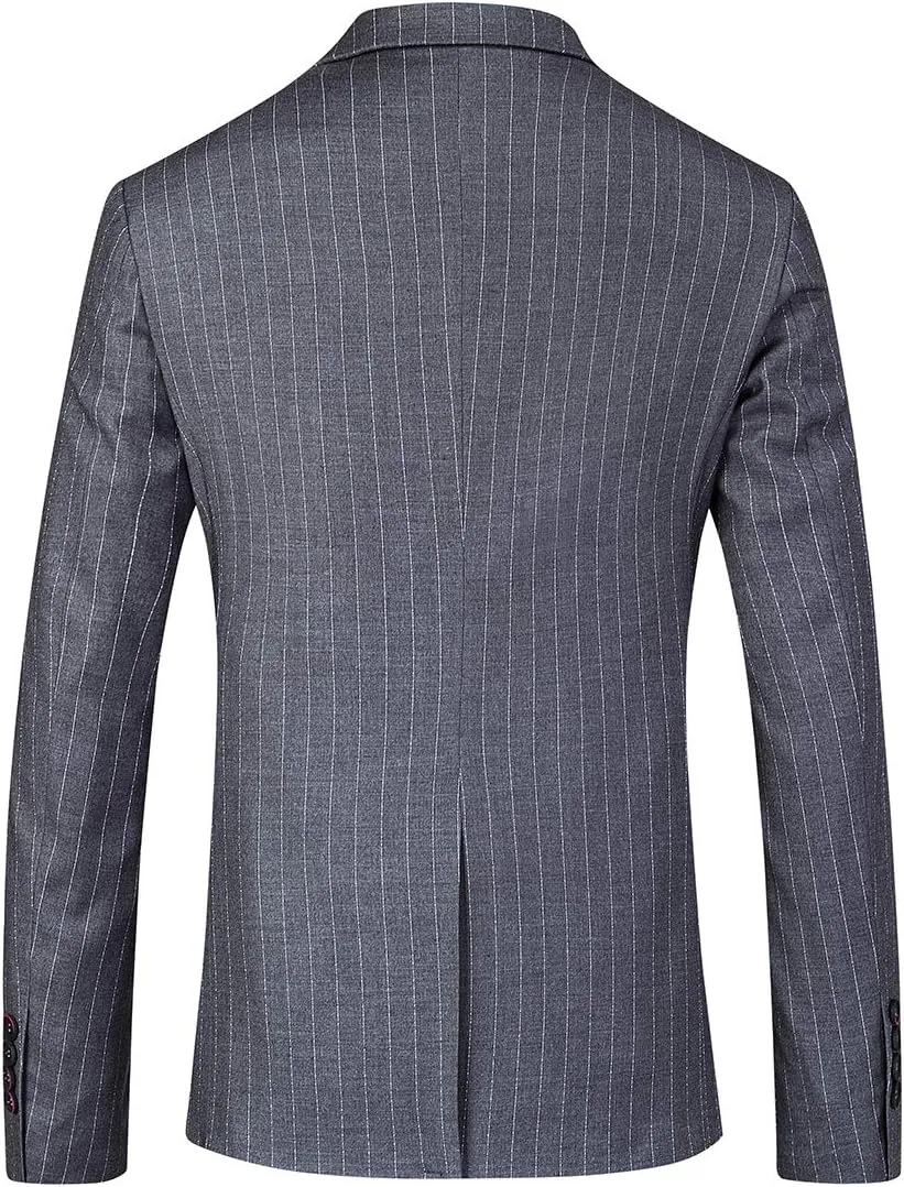 Mens 3 Piece Pinstripe Suit Slim Fit Casual Dress Suits Blazer   Vest   Pants