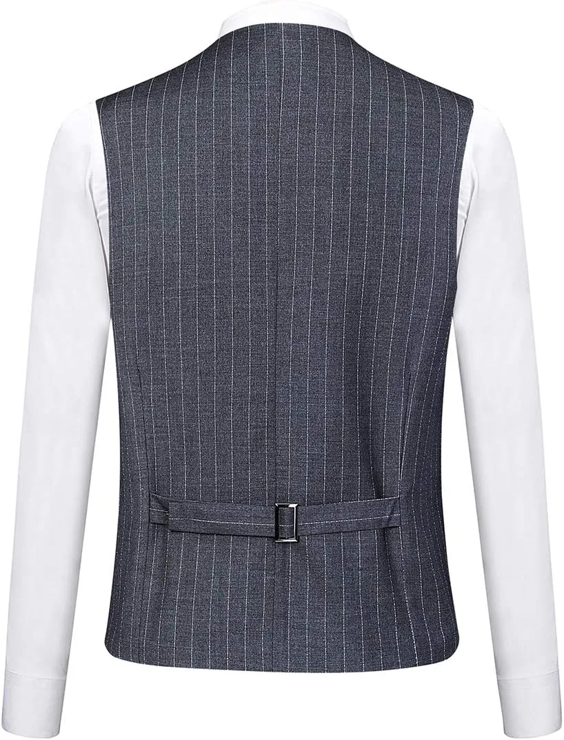Mens 3 Piece Pinstripe Suit Slim Fit Casual Dress Suits Blazer   Vest   Pants