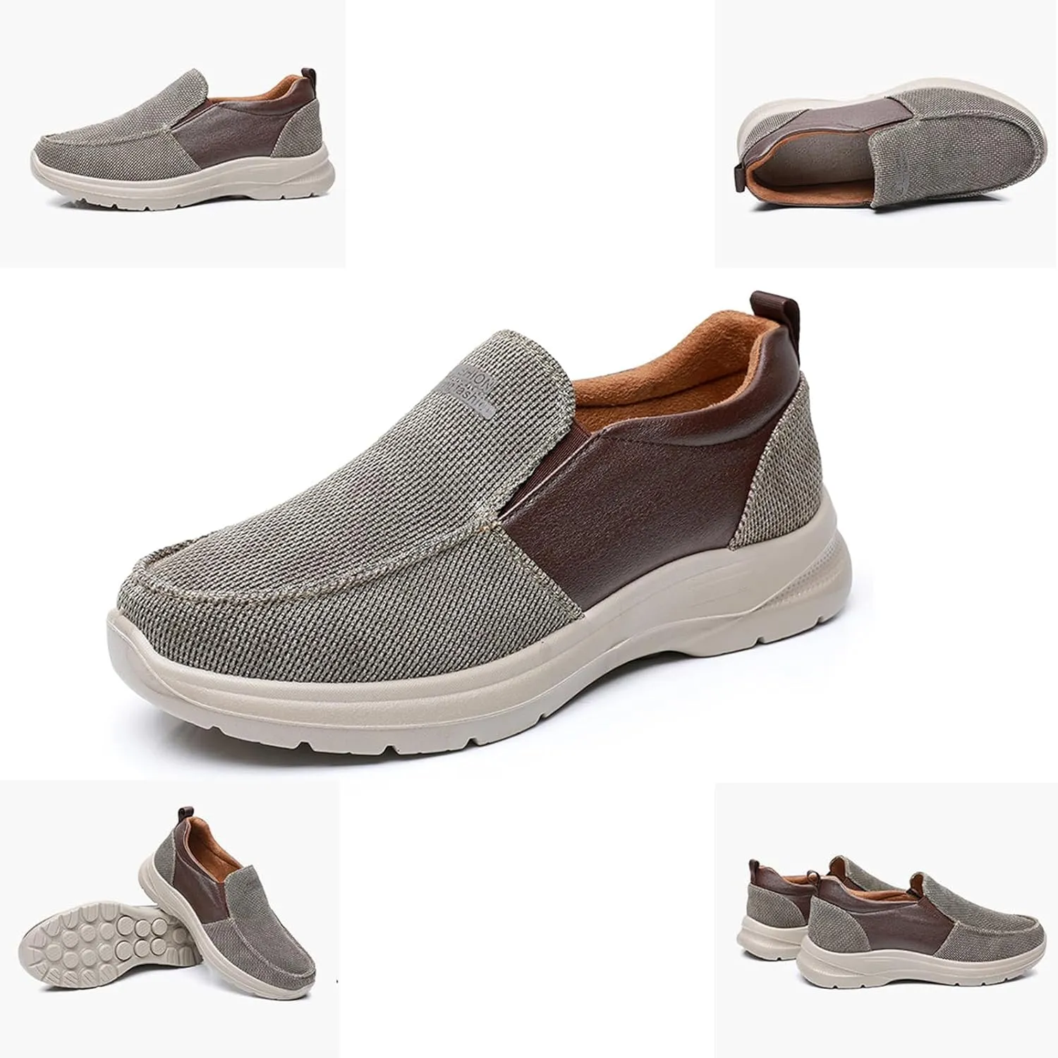 Mens Canvas Arch Support Walking Loafers Casual Lightweight Breathable Soft Sole Slip-on Orthopedic Hiking Sneakers Comfort Non-Slip Outdoor Casual Shoes