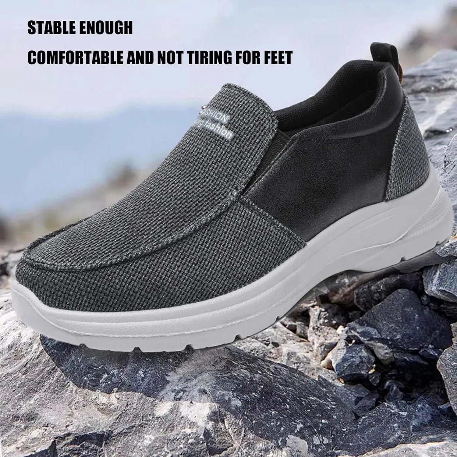 Mens Canvas Arch Support Walking Loafers Casual Lightweight Breathable Soft Sole Slip-on Orthopedic Hiking Sneakers Comfort Non-Slip Outdoor Casual Shoes