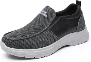 Mens Canvas Arch Support Walking Loafers Casual Lightweight Breathable Soft Sole Slip-on Orthopedic Hiking Sneakers Comfort Non-Slip Outdoor Casual Shoes