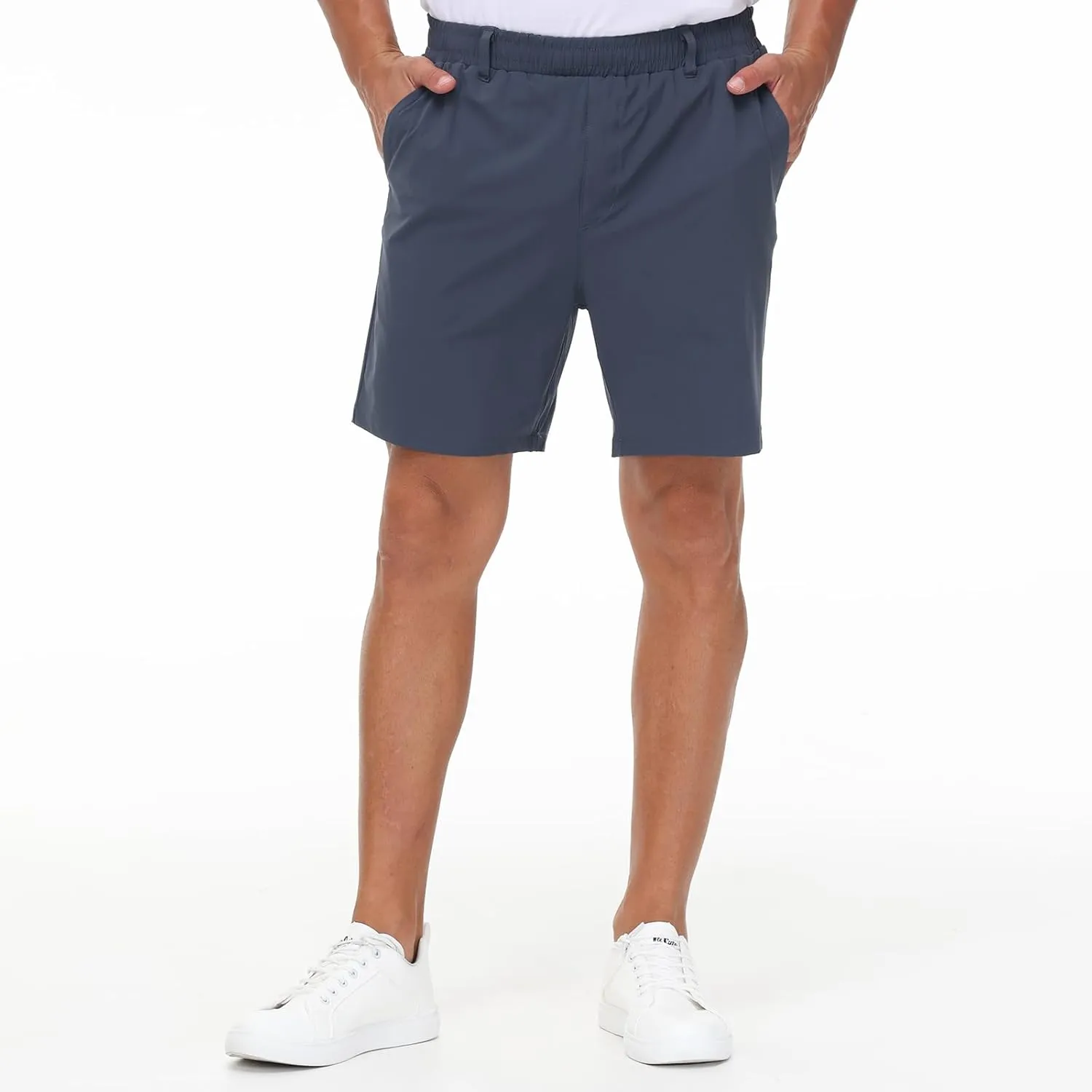 Mens Casual Khaki Golf Shorts 7 Inch Inseam Regular Fit Built-in Liner Stretch Elastic Waistband Zipper Pockets No Pill