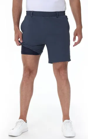 Mens Casual Khaki Golf Shorts 7 Inch Inseam Regular Fit Built-in Liner Stretch Elastic Waistband Zipper Pockets No Pill