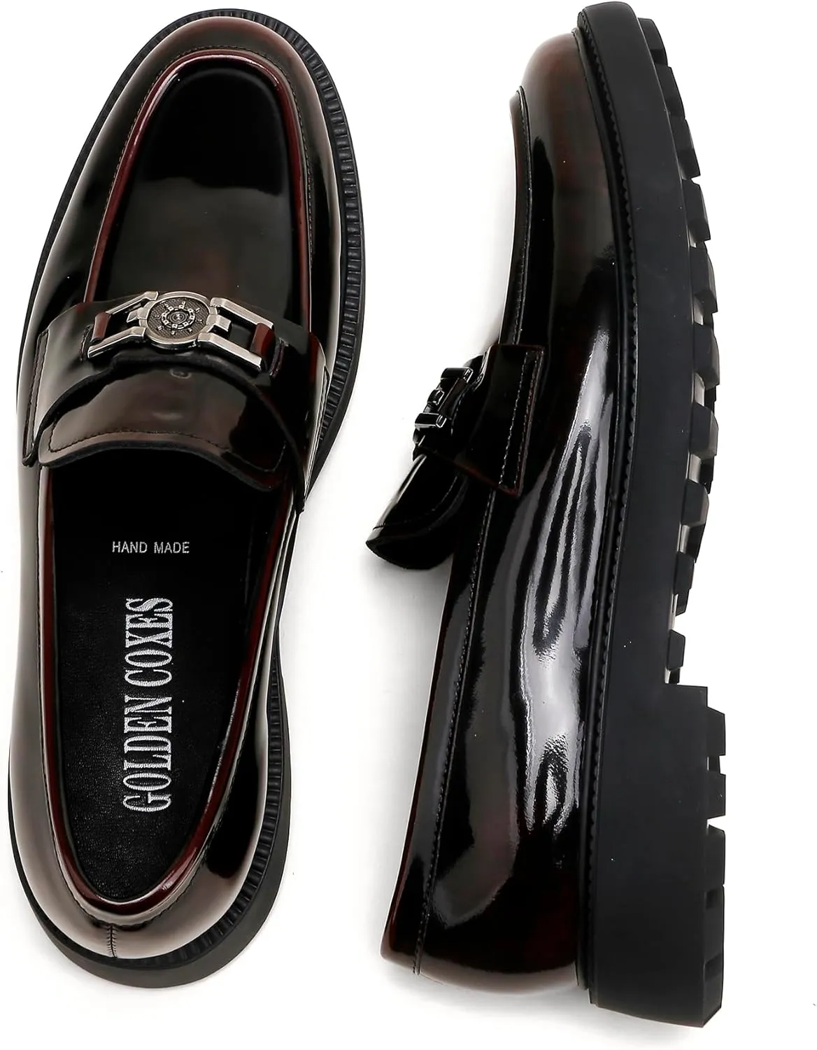 Mens Casual Leather Black Dress Loafer Shoes, Fashion Classic Buckle Slip-on Penny Party Shoes Wedding Loafers for Mens