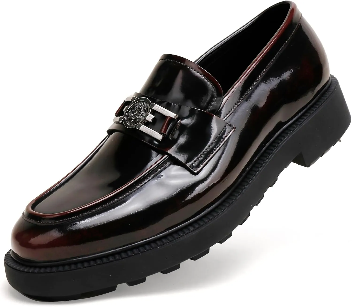 Mens Casual Leather Black Dress Loafer Shoes, Fashion Classic Buckle Slip-on Penny Party Shoes Wedding Loafers for Mens