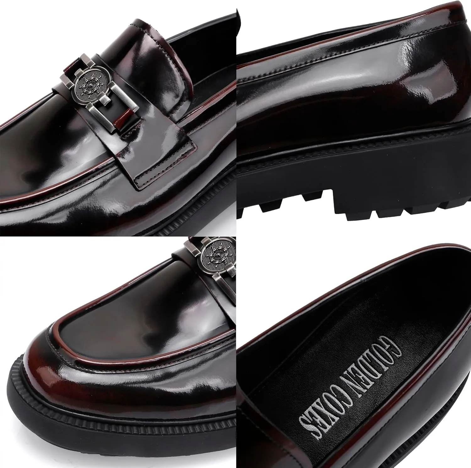 Mens Casual Leather Black Dress Loafer Shoes, Fashion Classic Buckle Slip-on Penny Party Shoes Wedding Loafers for Mens
