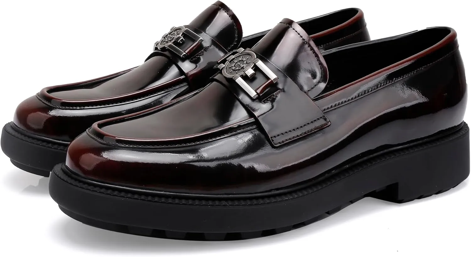 Mens Casual Leather Black Dress Loafer Shoes, Fashion Classic Buckle Slip-on Penny Party Shoes Wedding Loafers for Mens