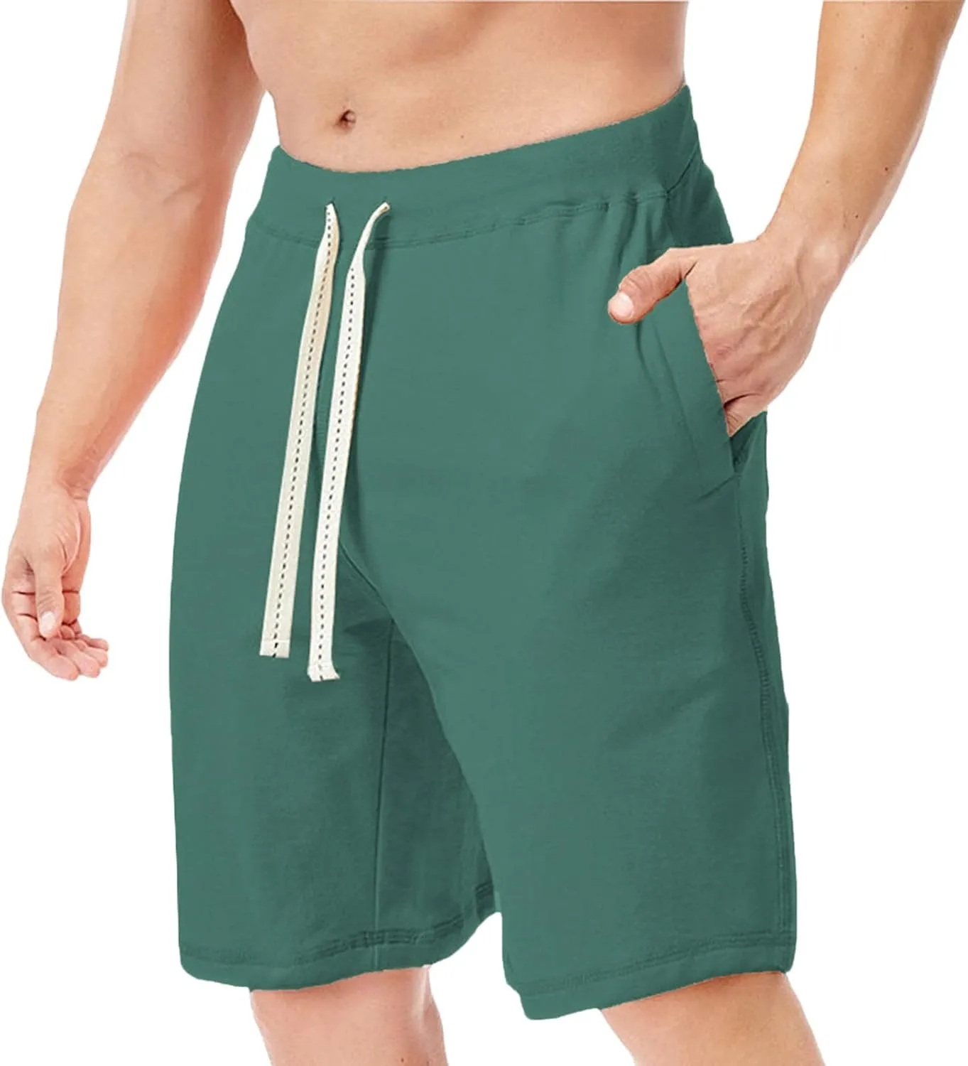 Mens Casual Shorts for Summer Beach Elastic Waist Drawstring Breathable Workout Short Pants Walking Exercise Trunks