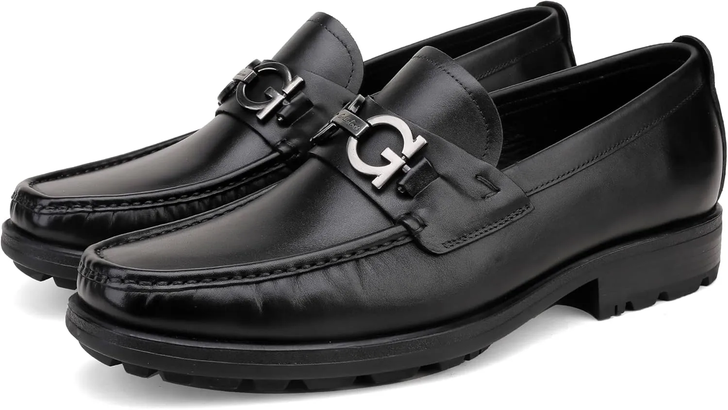 Men's Classic Leather Dress Loafers, Fashion Formal Handmade Buckle Bussiness Dress Shoes Party Slip-on Penny Loafer for Mens