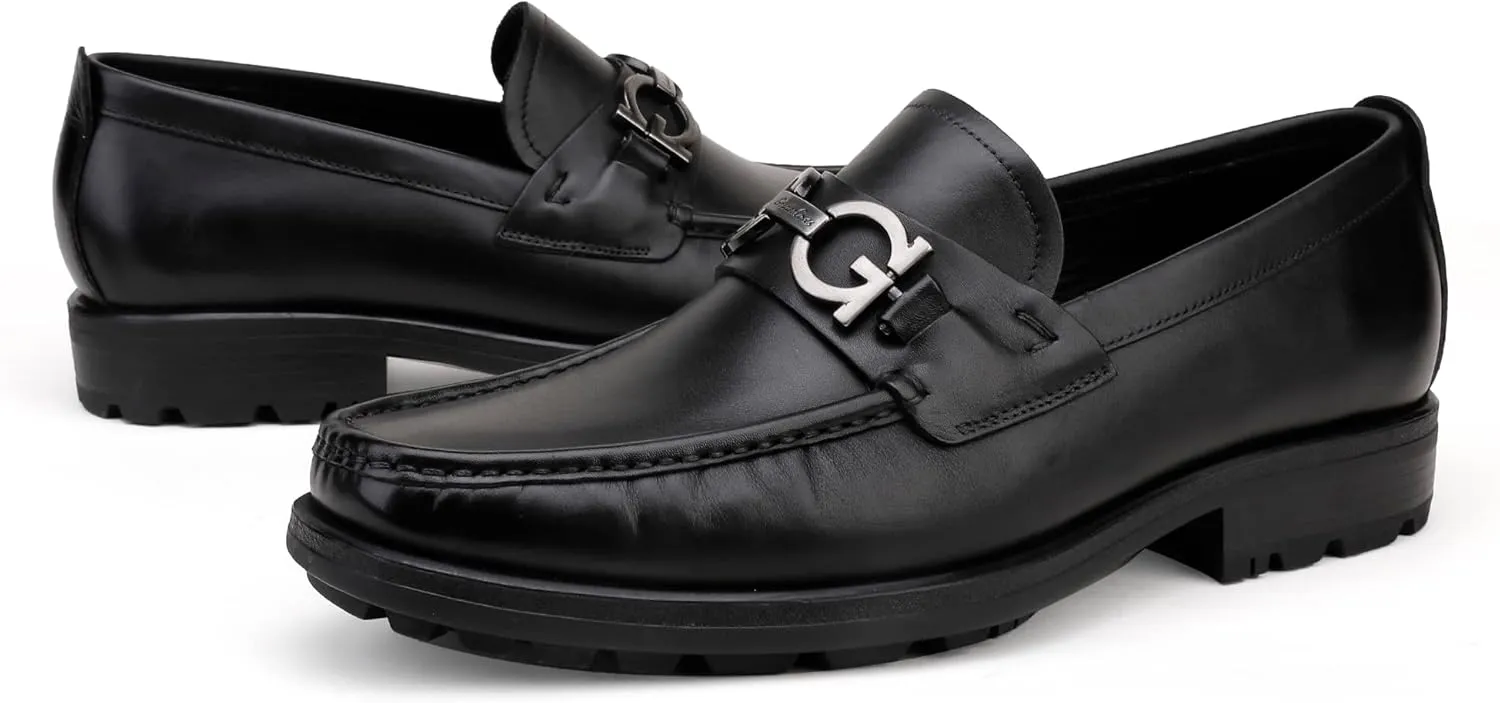 Men's Classic Leather Dress Loafers, Fashion Formal Handmade Buckle Bussiness Dress Shoes Party Slip-on Penny Loafer for Mens