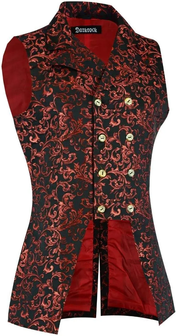 Men's Double Breasted Governor Vest Waistcoat VTG Brocade Gothic Steampunk Victorian Suit Vest