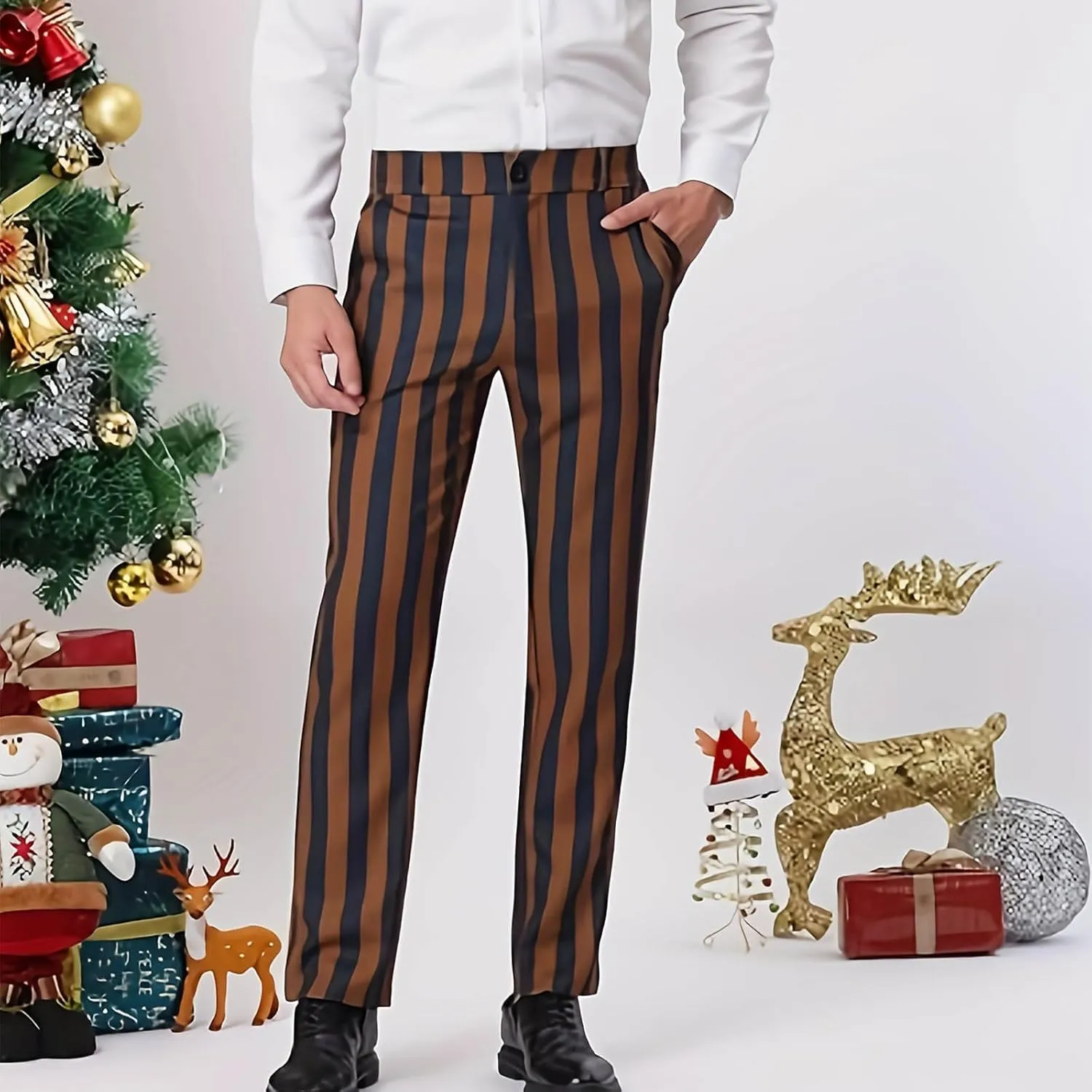 Men's Dress Pants Classic Fit Stretch Dress Pants Casual Pleated Front Dress Pants Straight Fit Pants
