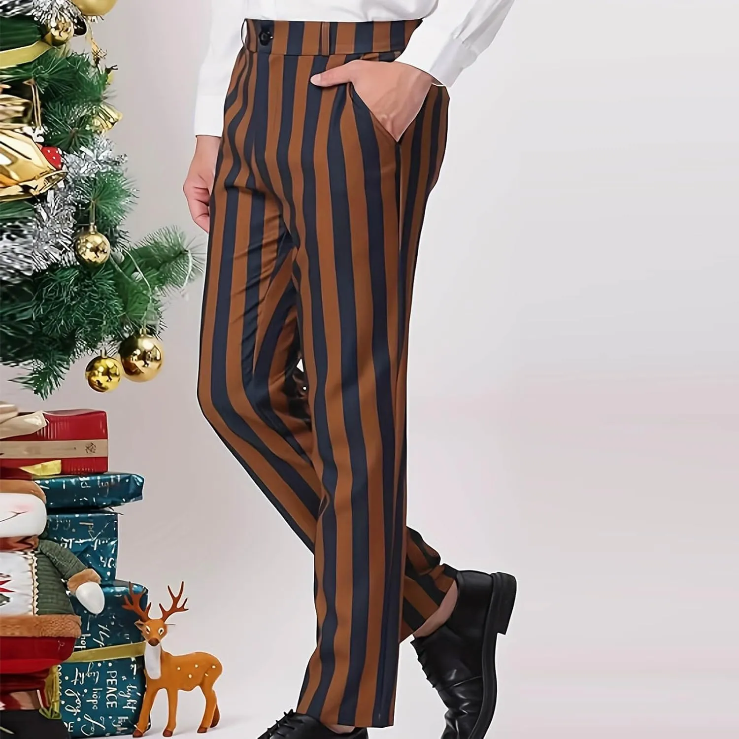 Men's Dress Pants Classic Fit Stretch Dress Pants Casual Pleated Front Dress Pants Straight Fit Pants