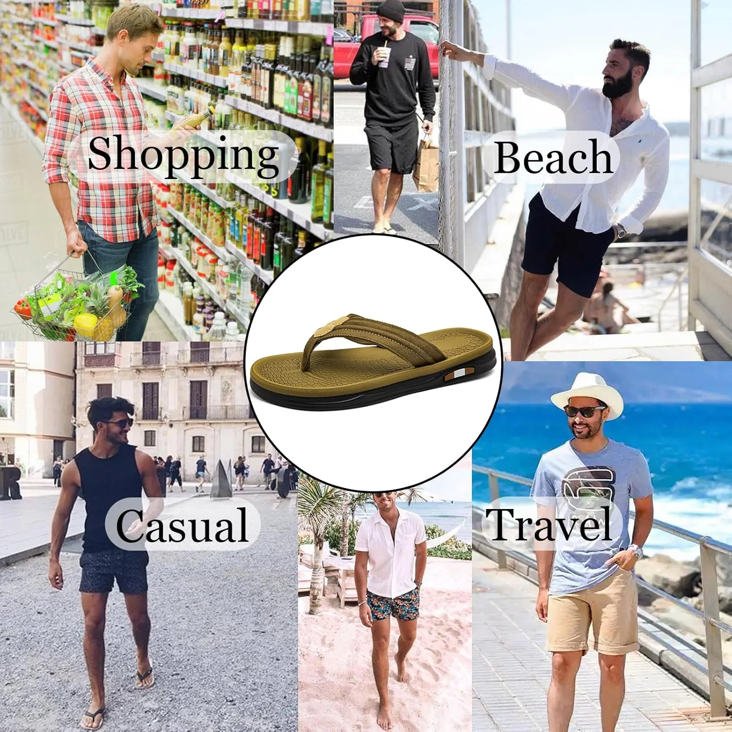 Mens Flip Flops Thong Sandals Lightweight Comfortable Summer Beach Slides Soft Cushion Footbed Open Toe Slippers for Pool Showers Dorms Water Friendly Indoor and Outdoor