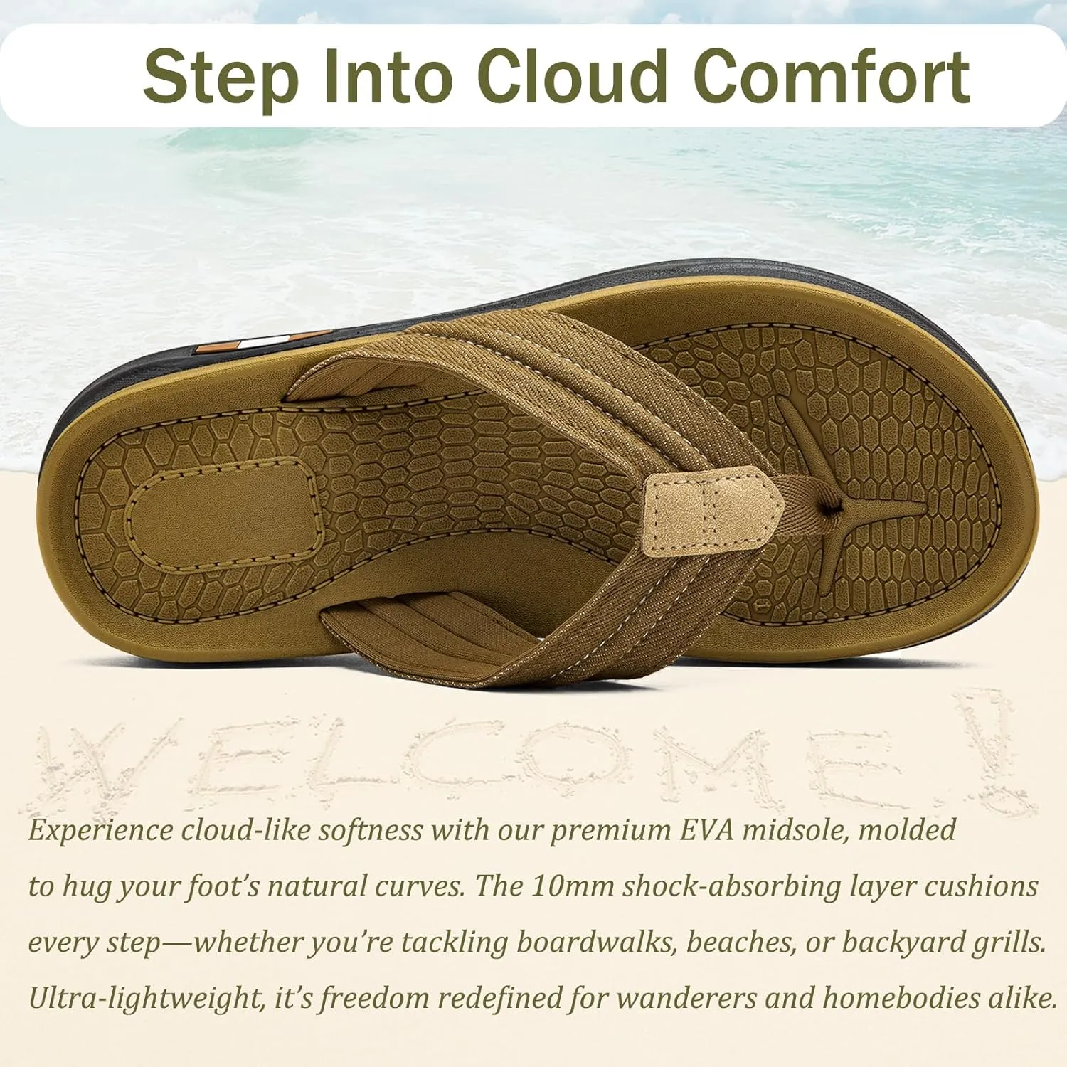 Mens Flip Flops Thong Sandals Lightweight Comfortable Summer Beach Slides Soft Cushion Footbed Open Toe Slippers for Pool Showers Dorms Water Friendly Indoor and Outdoor