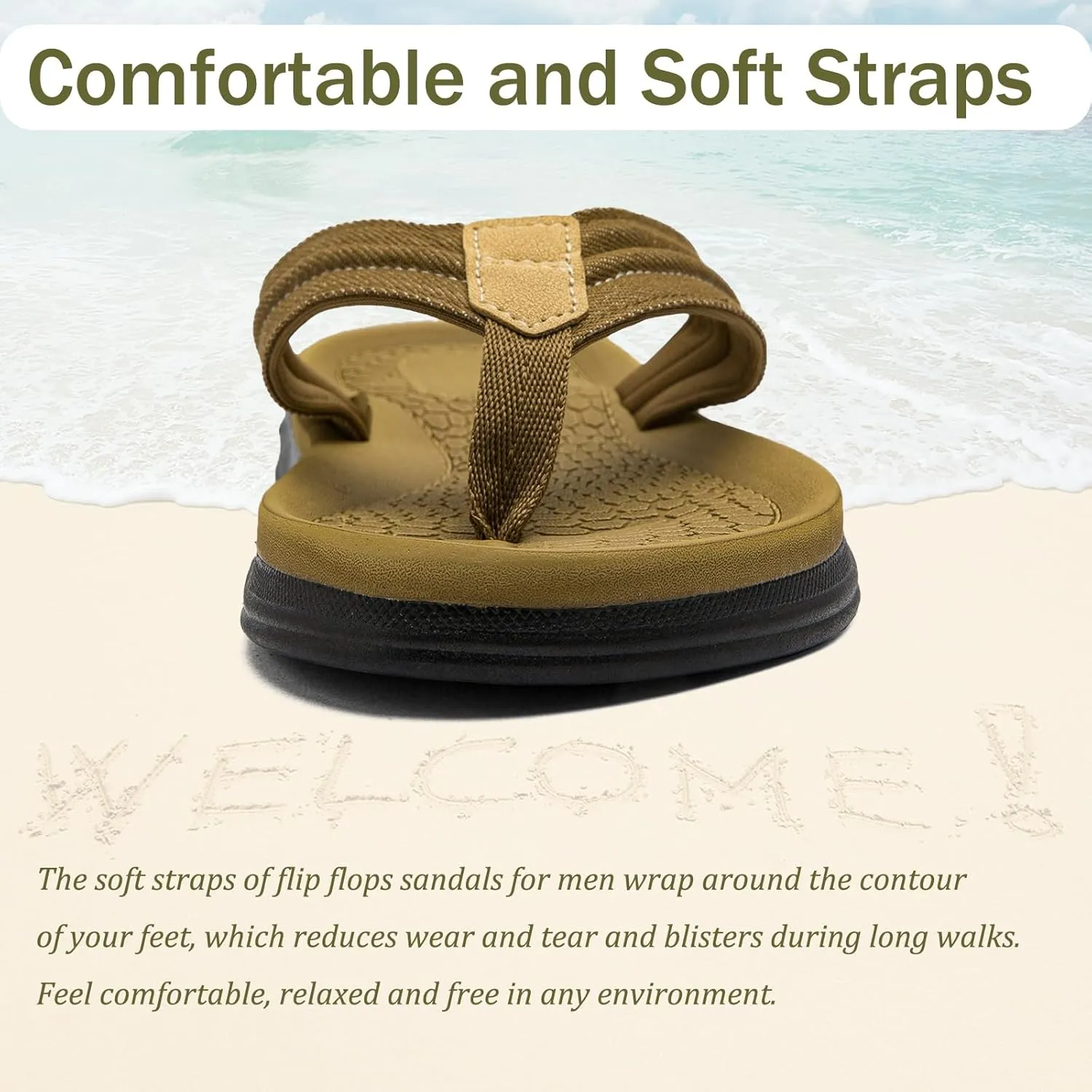 Mens Flip Flops Thong Sandals Lightweight Comfortable Summer Beach Slides Soft Cushion Footbed Open Toe Slippers for Pool Showers Dorms Water Friendly Indoor and Outdoor