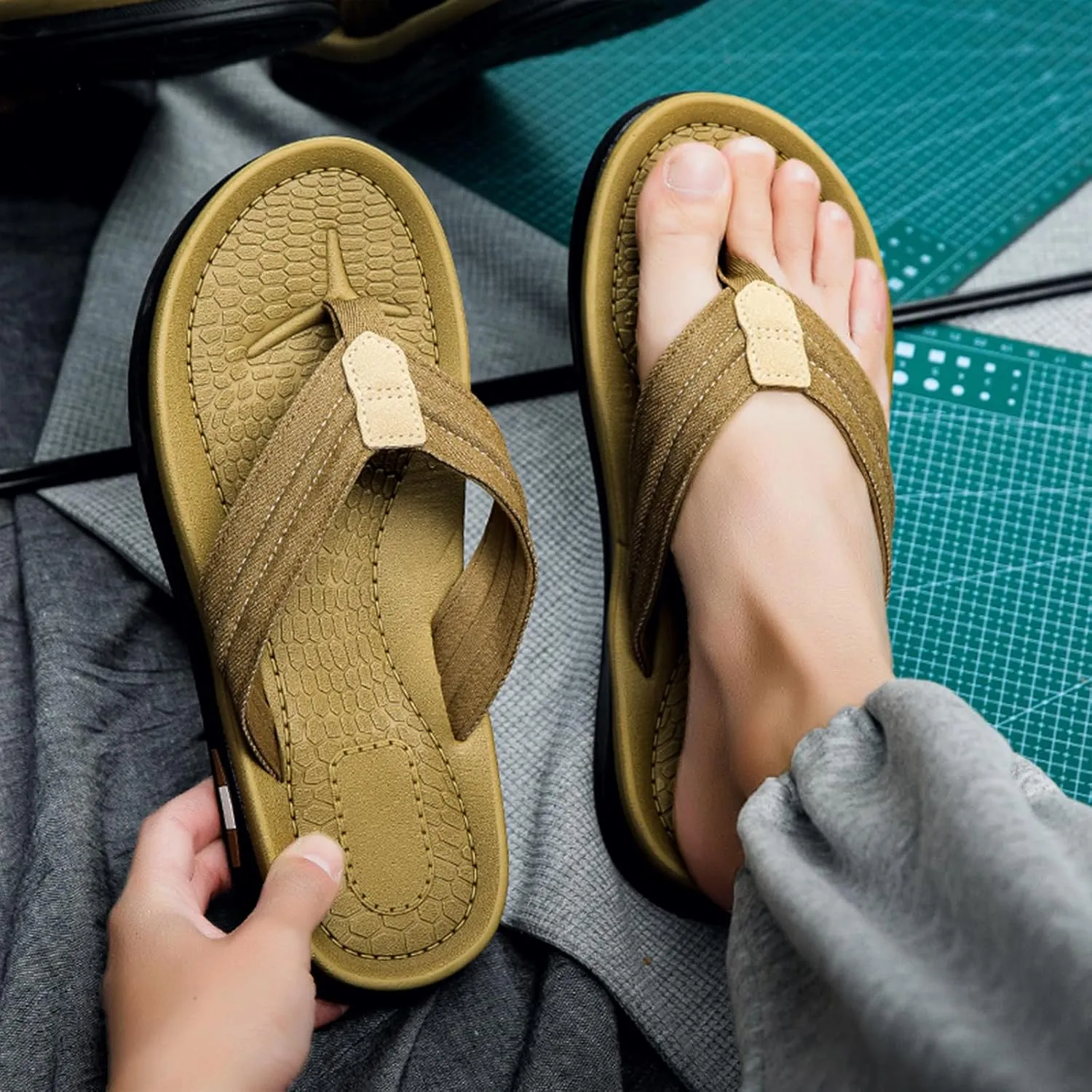 Mens Flip Flops Thong Sandals Lightweight Comfortable Summer Beach Slides Soft Cushion Footbed Open Toe Slippers for Pool Showers Dorms Water Friendly Indoor and Outdoor