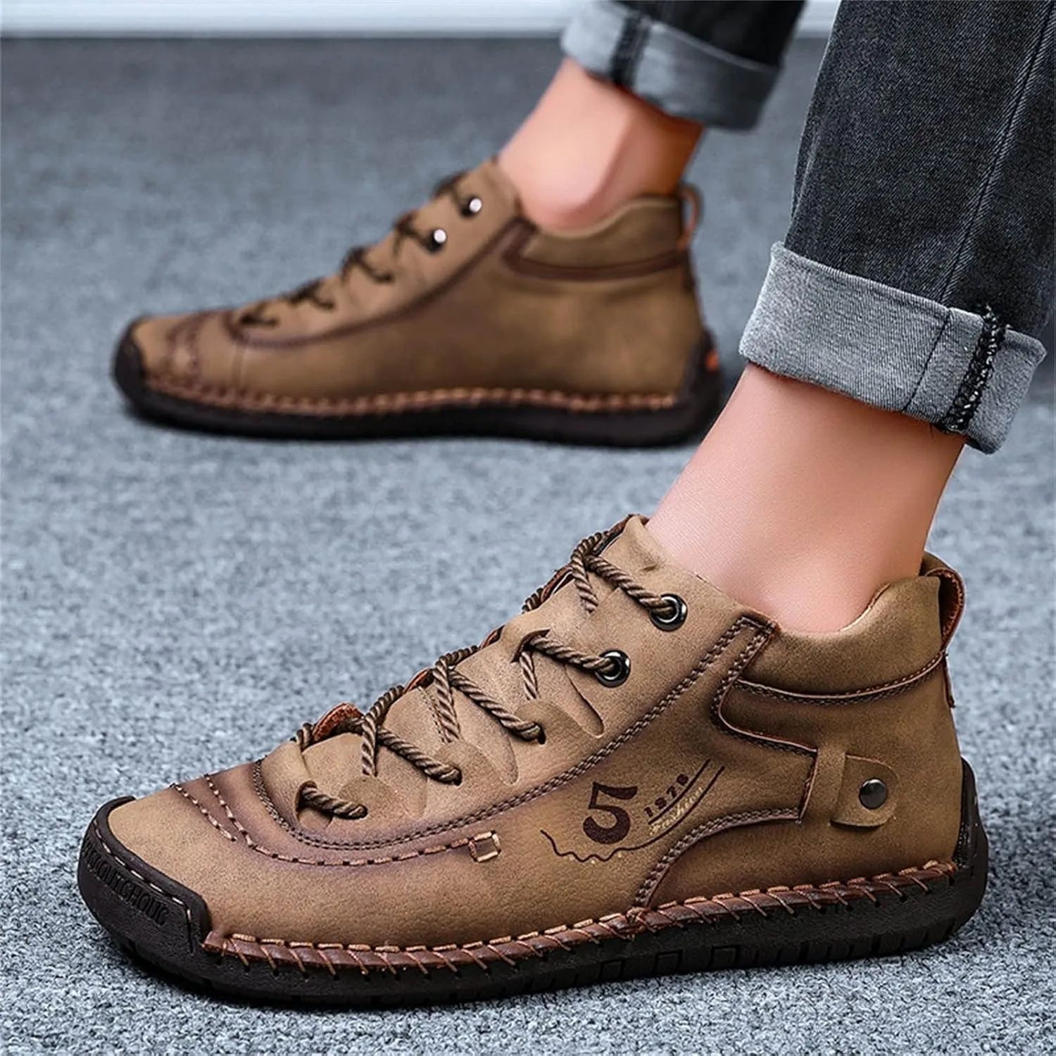 Mens Leather Tuxedo Shoes Fashion Summer and Autumn Men Leather Shoes Flat Soft Bottom Comfortable Mid Top Lace Up Casual Real Leather Shoes