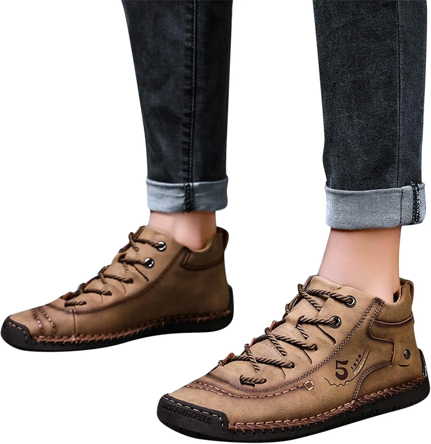 Mens Leather Tuxedo Shoes Fashion Summer and Autumn Men Leather Shoes Flat Soft Bottom Comfortable Mid Top Lace Up Casual Real Leather Shoes