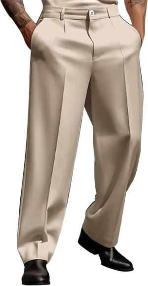 Mens Loose Fit Suit Dress Pants Casual Business Straight Leg Formal Pants Wrinkle Free Flat Front Work Trousers