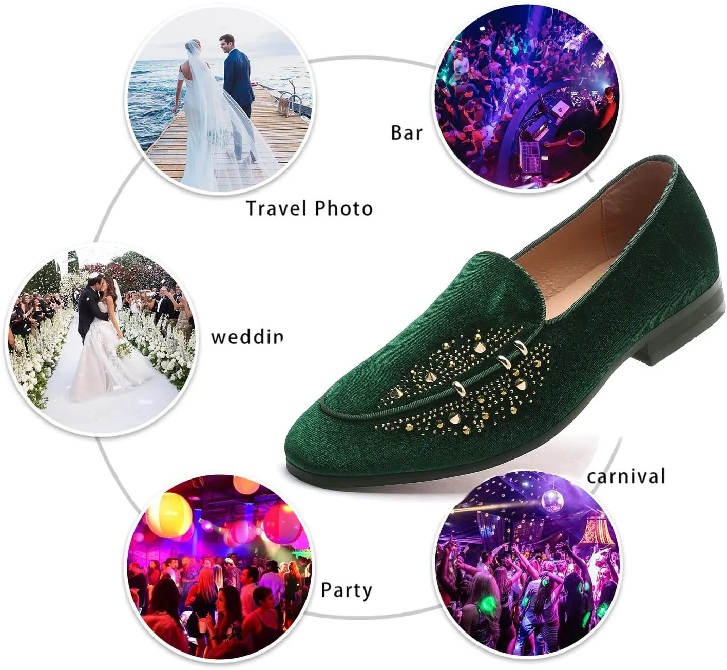 Men's Luxury Velvet Penny Loafers with Fashion Spiked, Casual Penny Loafers for Men, Noble Slip-on Dress Loafers Glitter Suede Smoking Slippers (Black)