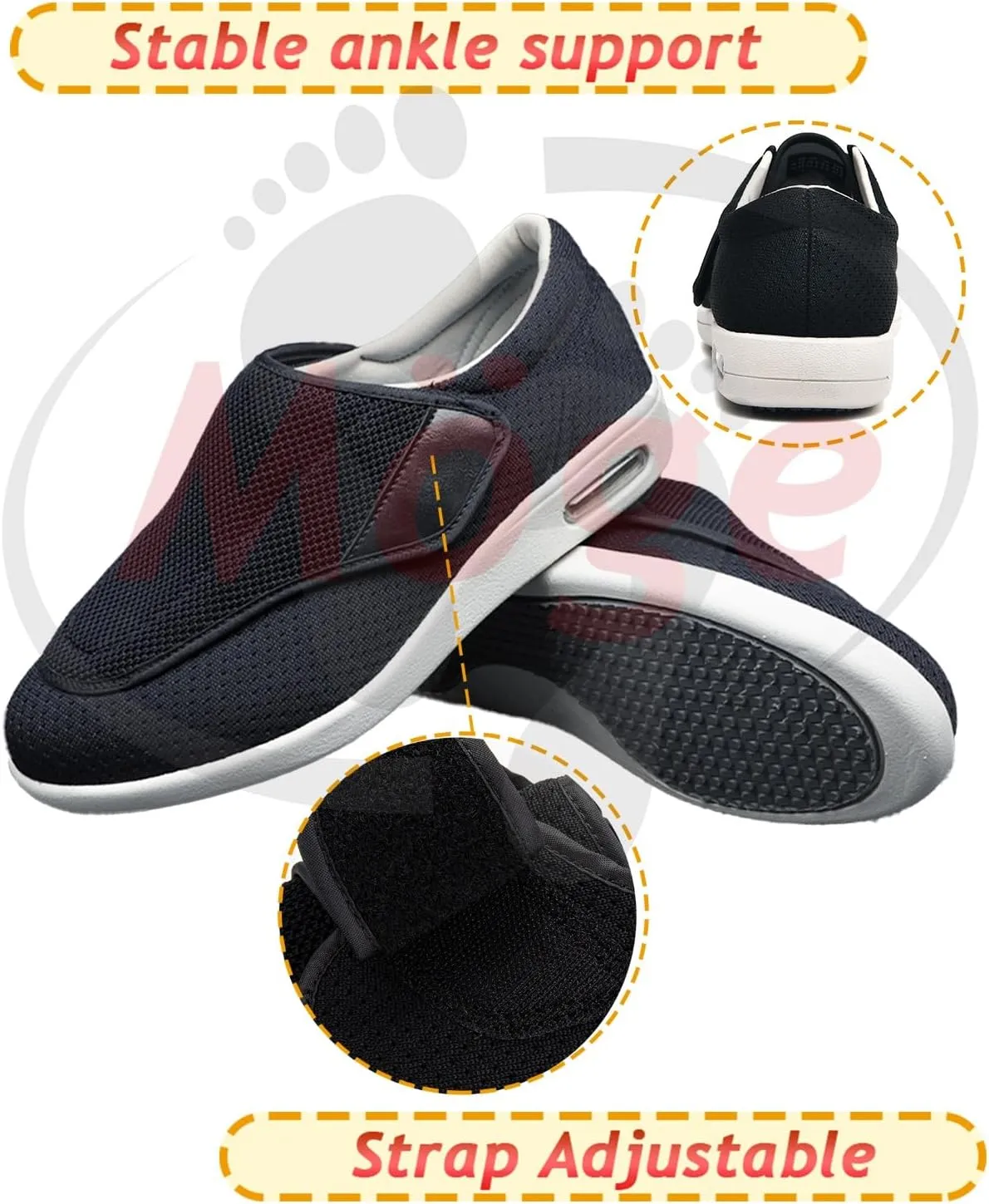 Men's Mesh Slip-on Trainers Casual Shoes Men's Wide Width Shoes with Easy Put On Adjustable Lightweight for Diabetic Edema Plantar Fasciitis Bunions Arthritis Swollen Feet
