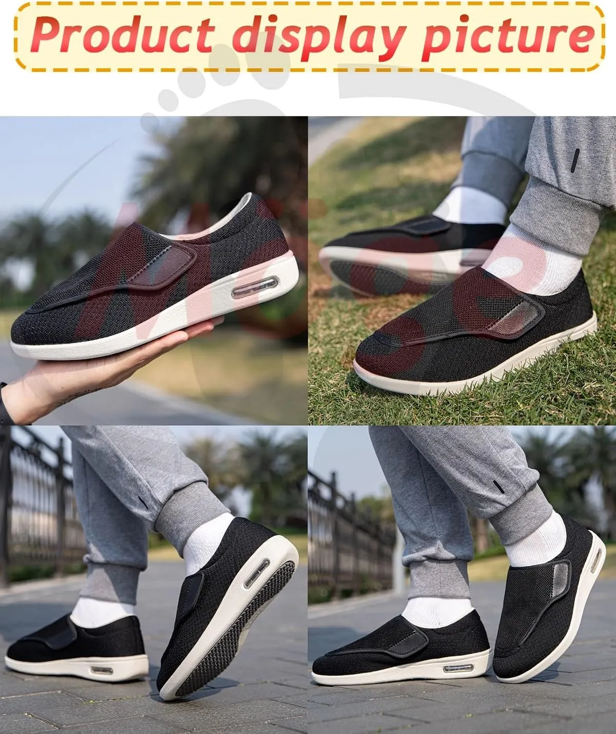 Men's Mesh Slip-on Trainers Casual Shoes Men's Wide Width Shoes with Easy Put On Adjustable Lightweight for Diabetic Edema Plantar Fasciitis Bunions Arthritis Swollen Feet