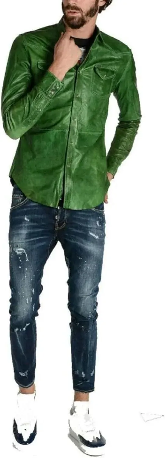 Men’s Sheepskin Leather Jacket Spring Midweight Slim Fit Business Coat