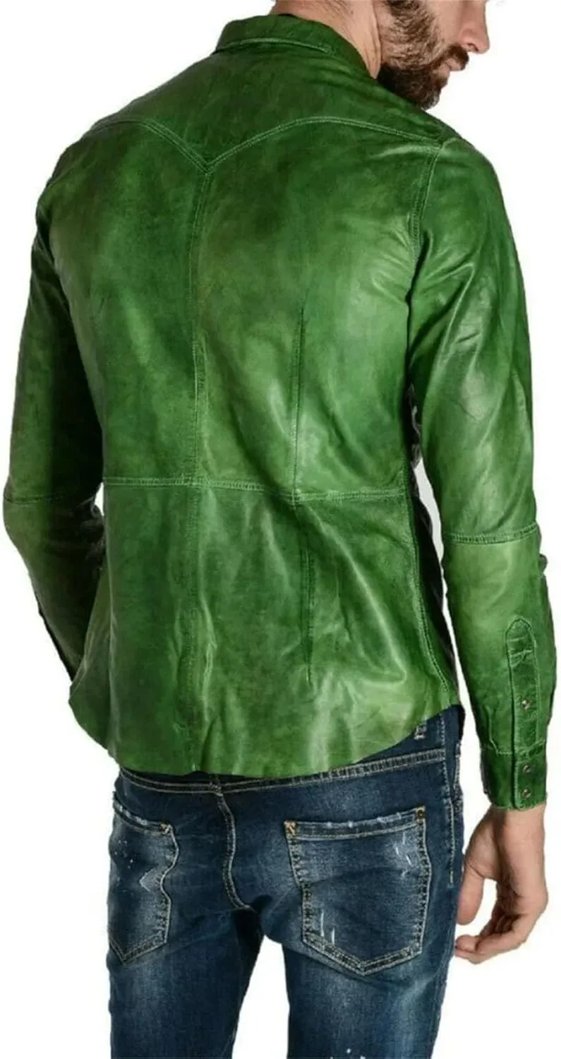 Men’s Sheepskin Leather Jacket Spring Midweight Slim Fit Business Coat