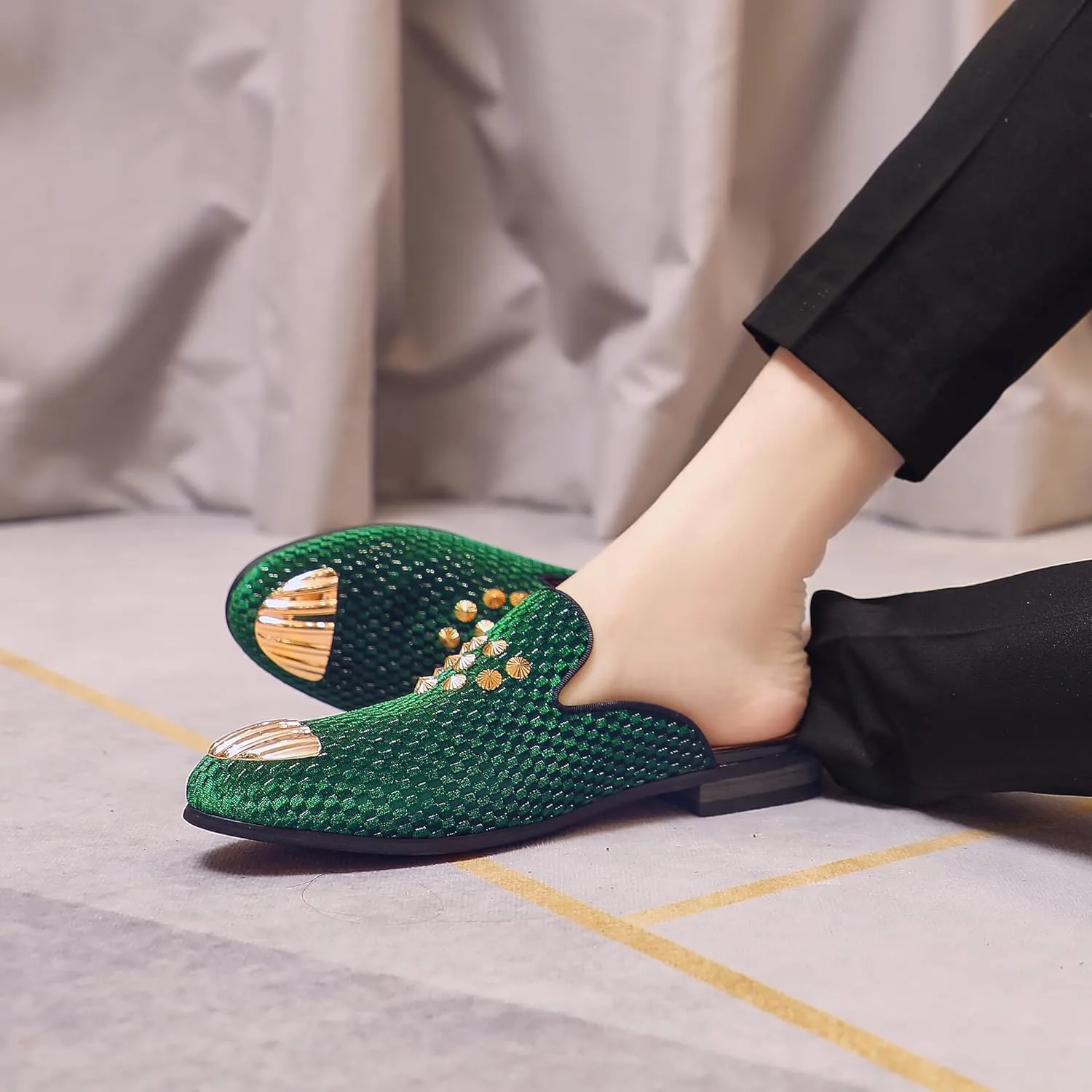 Men's Slip-on Mule Loafers, Fashion Breathable Leather Slip-on Shoes, Formal Wear Casual Backless Dress Slippers