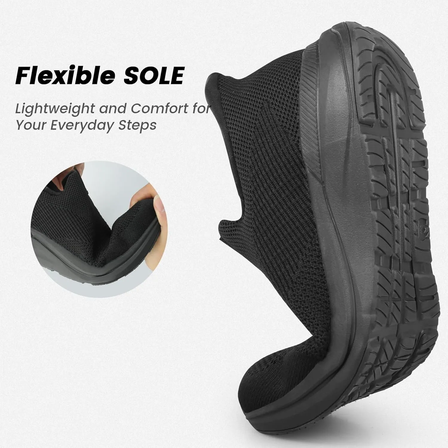 Mens Slip On Walking Shoes Running Tennis Shoes for Athletic Workout Gym Casual Non Slip Training Sneakers Breathable Knit Upper Indoor Outdoor