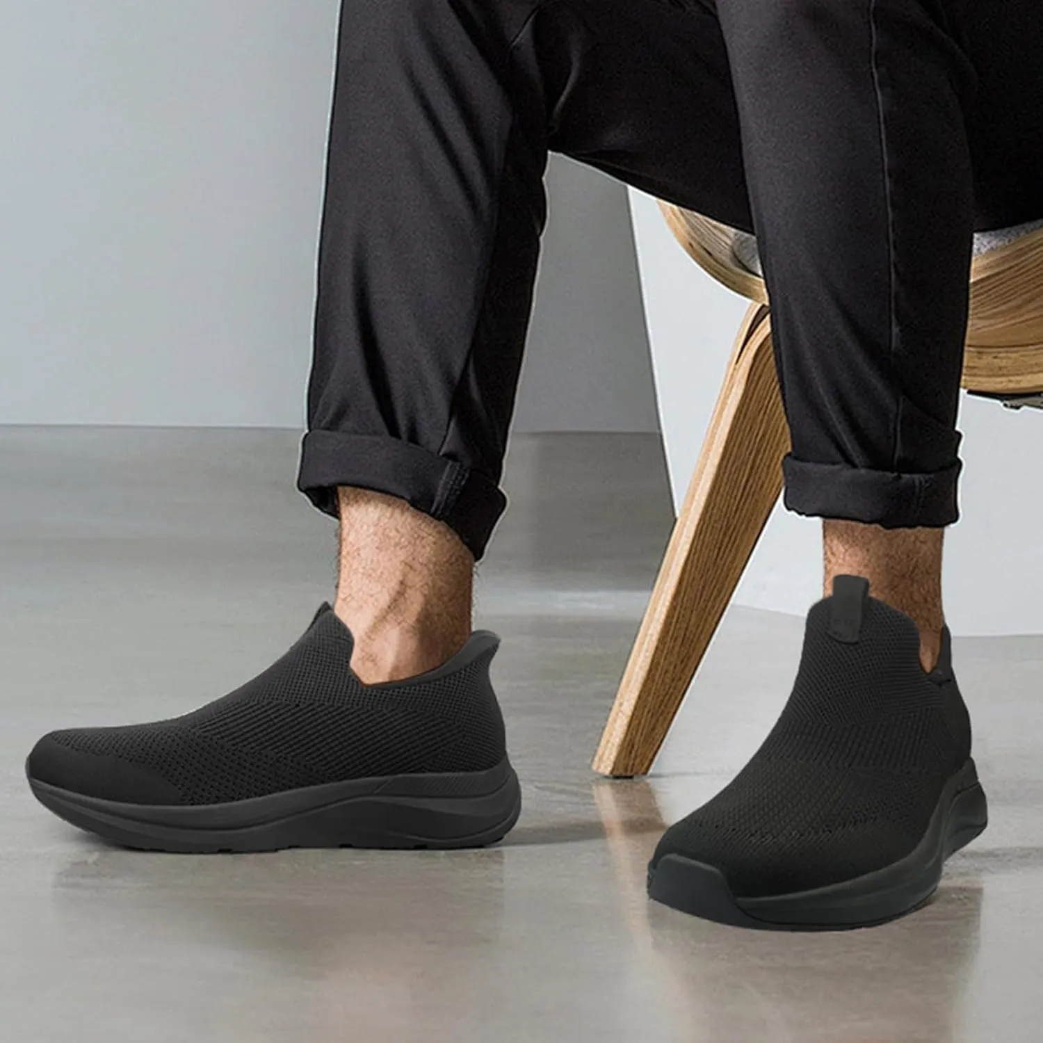 Mens Slip On Walking Shoes Running Tennis Shoes for Athletic Workout Gym Casual Non Slip Training Sneakers Breathable Knit Upper Indoor Outdoor