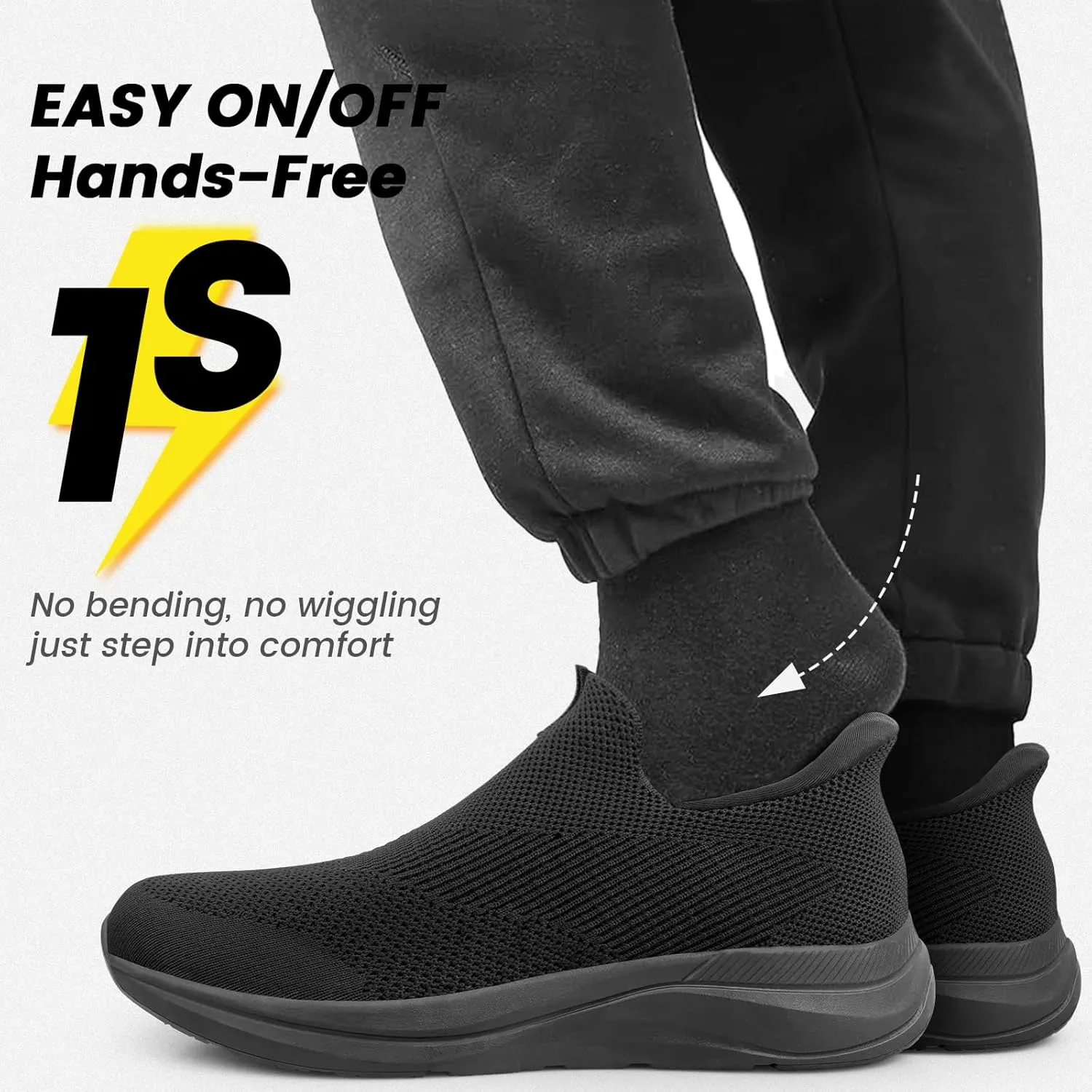 Mens Slip On Walking Shoes Running Tennis Shoes for Athletic Workout Gym Casual Non Slip Training Sneakers Breathable Knit Upper Indoor Outdoor