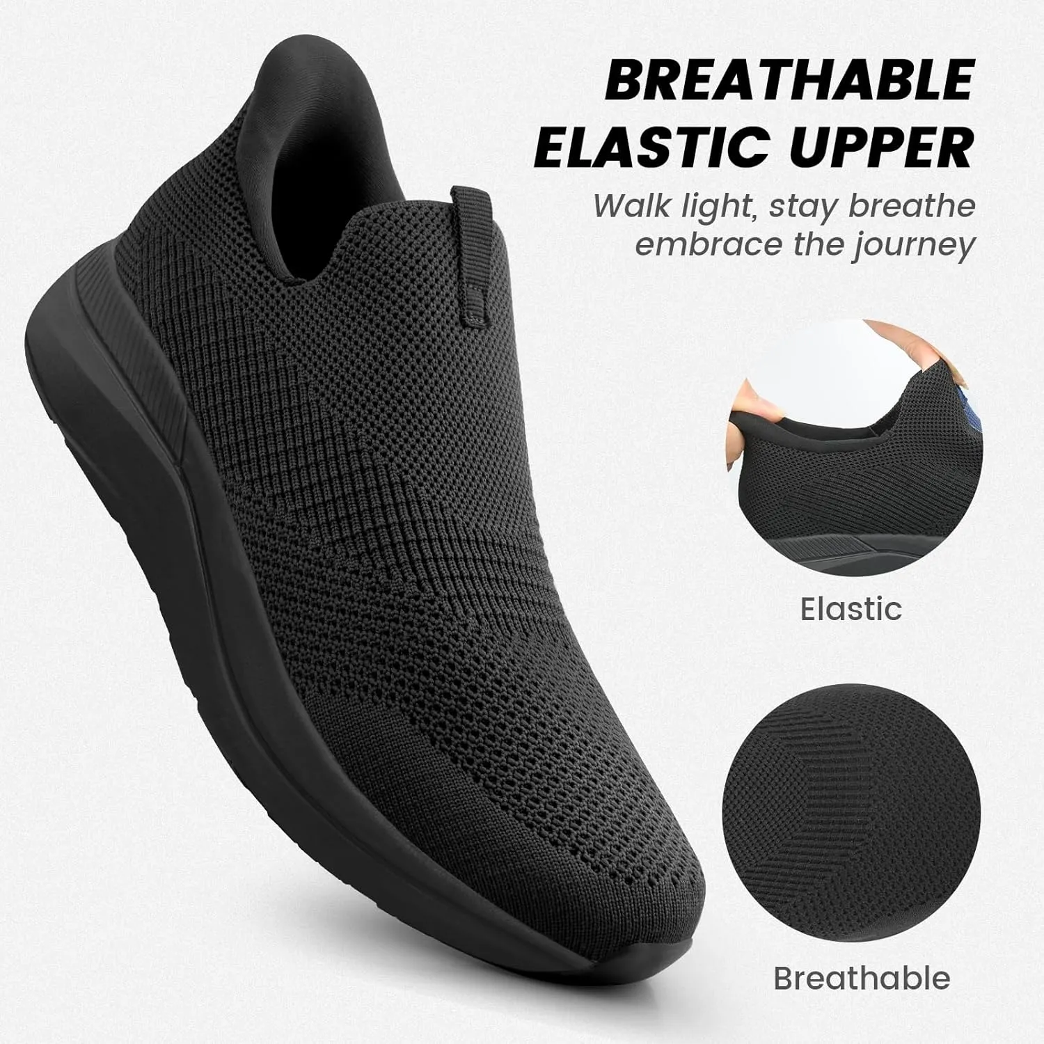 Mens Slip On Walking Shoes Running Tennis Shoes for Athletic Workout Gym Casual Non Slip Training Sneakers Breathable Knit Upper Indoor Outdoor