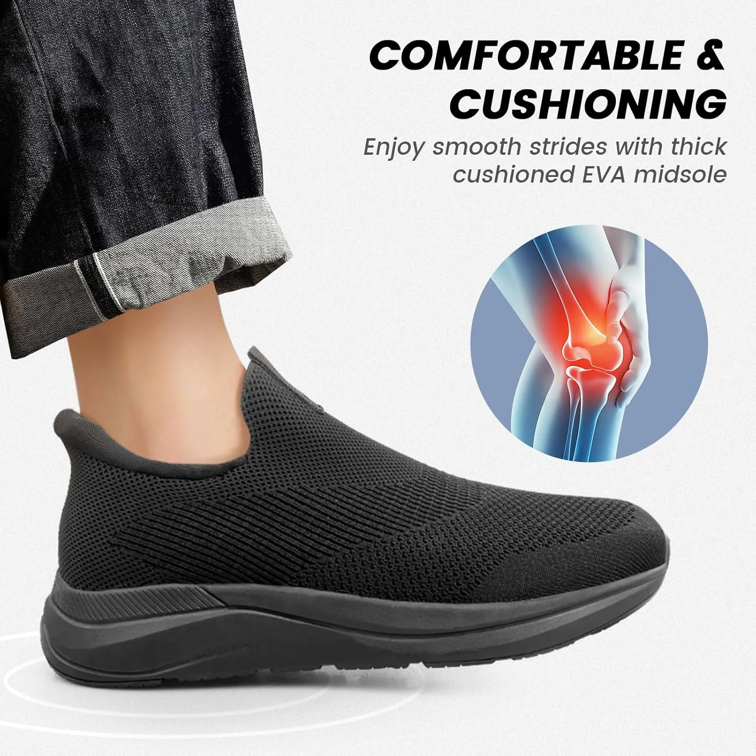 Mens Slip On Walking Shoes Running Tennis Shoes for Athletic Workout Gym Casual Non Slip Training Sneakers Breathable Knit Upper Indoor Outdoor
