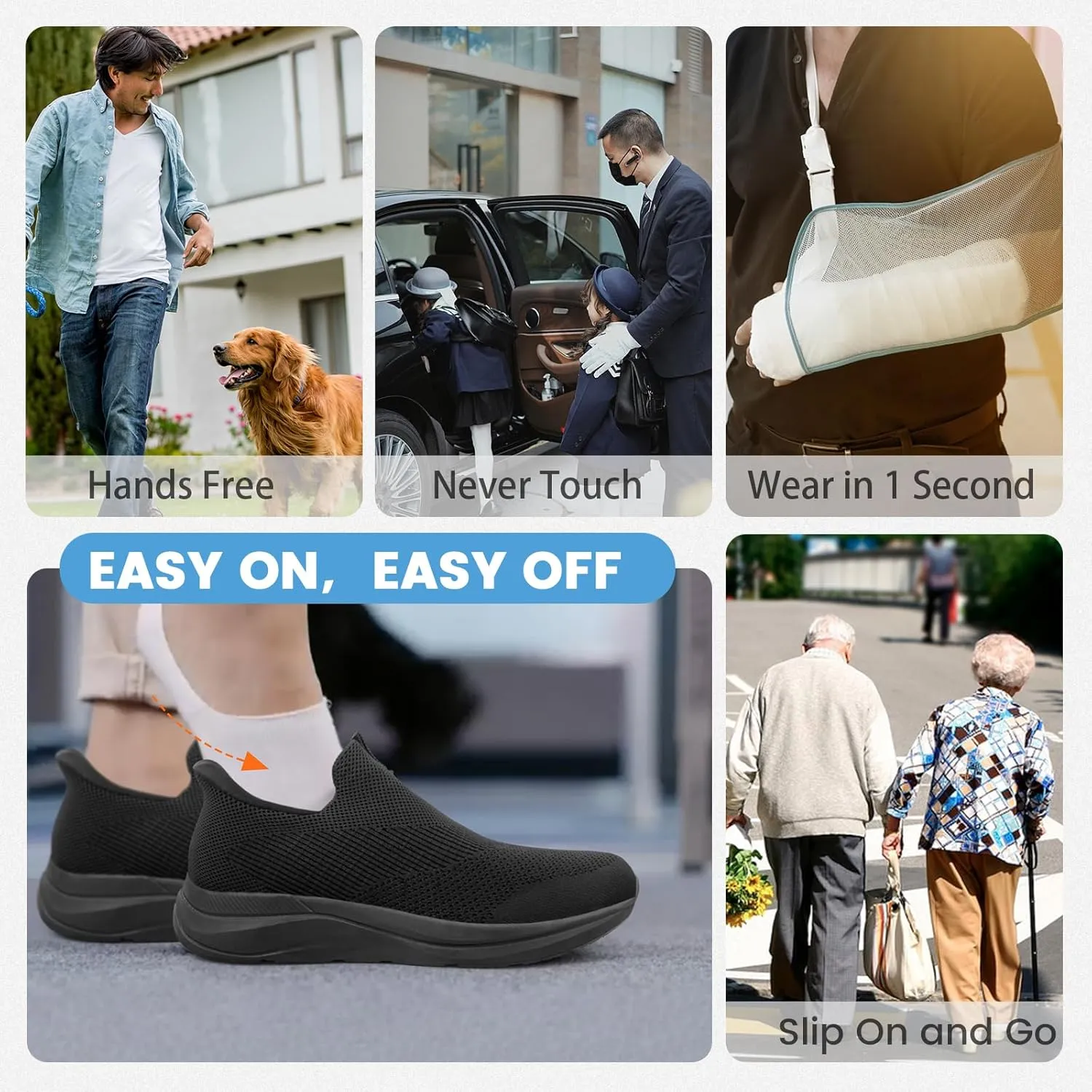 Mens Slip On Walking Shoes Running Tennis Shoes for Athletic Workout Gym Casual Non Slip Training Sneakers Breathable Knit Upper Indoor Outdoor