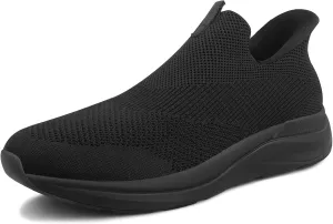 Mens Slip On Walking Shoes Running Tennis Shoes for Athletic Workout Gym Casual Non Slip Training Sneakers Breathable Knit Upper Indoor Outdoor