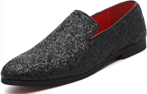 Mens Smoking Sparkling Slipper Metallic Sequins Textured Glitter Tuxedo Slip-on Prom Loafers Luxury Wedding Dress Shoes