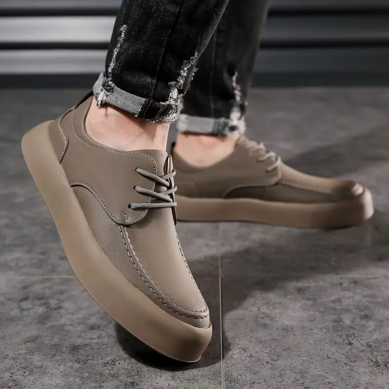 Men's Soft-Soled Oxford Shoes British Rubber Shoes Vintage Flat Round Versatile Work Shoes(Gray,8)