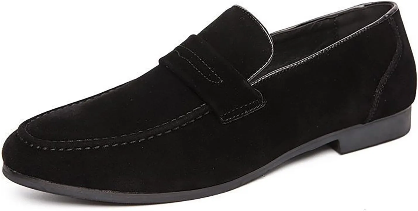Men's Suede Handmade Low Heel Loafers Fashion Lightweight Round Toe Slip-On Flat Dress Mocassins Leisure Driving Business Penny Loafer
