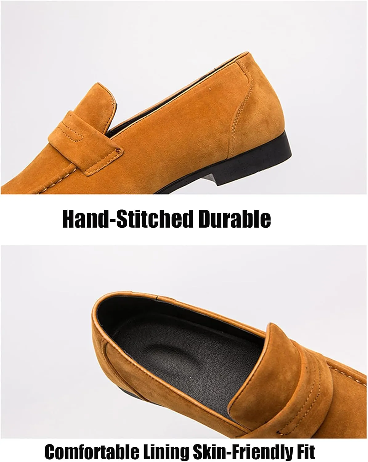 Men's Suede Handmade Low Heel Loafers Fashion Lightweight Round Toe Slip-On Flat Dress Mocassins Leisure Driving Business Penny Loafer