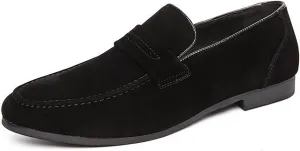 Men's Suede Handmade Low Heel Loafers Fashion Lightweight Round Toe Slip-On Flat Dress Mocassins Leisure Driving Business Penny Loafer
