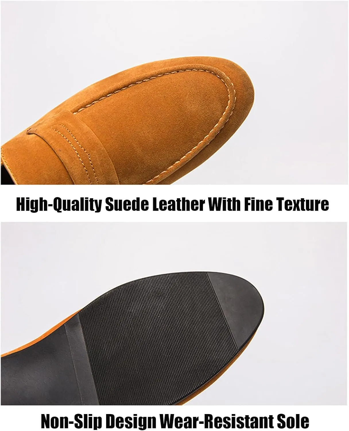 Men's Suede Handmade Low Heel Loafers Fashion Lightweight Round Toe Slip-On Flat Dress Mocassins Leisure Driving Business Penny Loafer